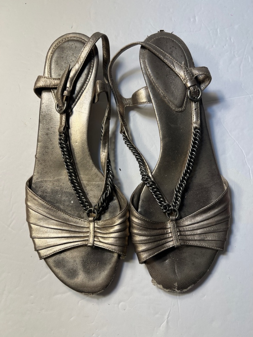 Cole Haan Metallic Bronze Women's Slingback Sandals with Chain Detail